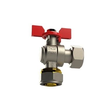 ARCO SENA ZAWÓR KĄTOWY DO RUR WIELOWARSTWOWYCH PN30 RN-PEX POKRĘTŁO MOTYLKOWE CZERWONE 1/2RN - 16x2 868210