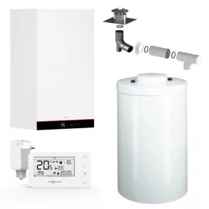 VIESSMANN PAKIET KOCIOŁ 1 FUN. VITODENS 050-W B0HA 25 KW + ZASOBNIK VITOCELL 200-V 140L INOX + TERMOSTAT BSOP + ZESTAW W SZACHT 60/100 Z028070