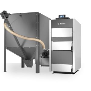 METAL-FACH SEG PELLET KOCIOŁ PELLETOWY Z AUTOMATYCZNYM PODAJNIKIEM PO LEWEJ STRONIE 60 KW - CZOPUCH DO TYŁU