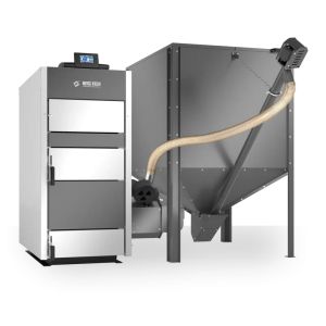 METAL-FACH SEG PELLET KOCIOŁ PELLETOWY Z AUTOMATYCZNYM PODAJNIKIEM PO PRAWEJ STRONIE 60 KW - CZOPUCH DO TYŁU