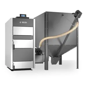 METAL-FACH SEG PELLET KOCIOŁ PELLETOWY Z AUTOMATYCZNYM PODAJNIKIEM PO PRAWEJ STRONIE 60 KW - CZOPUCH DO TYŁU