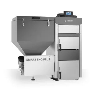 METAL-FACH SMART EKO PLUS KOCIOŁ NA WĘGIEL GROSZEK Z AUTOMATYCZNĄ ZAPALARKĄ I PODAJNIKIEM PO LEWEJ STRONIE 25 KW - CZOPUCH DO GÓRY LUB DO TYŁU
