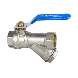 DIAMOND ZAWÓR KULOWY HISZPAN Z RĄCZKĄ I FILTREM SKOŚNYM DN20 3/4" PN30 GW/GW