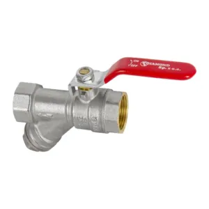 DIAMOND ZAWÓR KULOWY Z RĄCZKĄ I FILTREM SKOŚNYM DN25 1" PN30 GW/GW