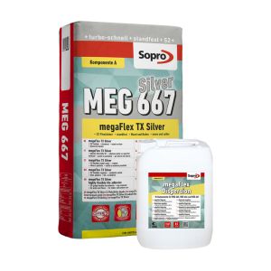 SOPRO MEG 667 SILVER - SREBRNY DWUSKŁADNIKOWY SZYBKOWIĄŻĄCY KLEJ WYSOKOELASTYCZNY (KLEJ + DYSPERSJA) 33,5 KG