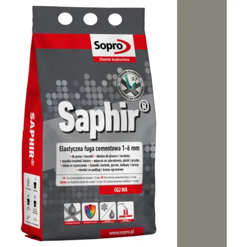 SOPRO SAPHIR CEMENTOWA, ELASTYCZNA FUGA PERŁOWA DO SPOIN 1 - 6 MM 2 KG - KOLOR BETONOWY SZARY 14