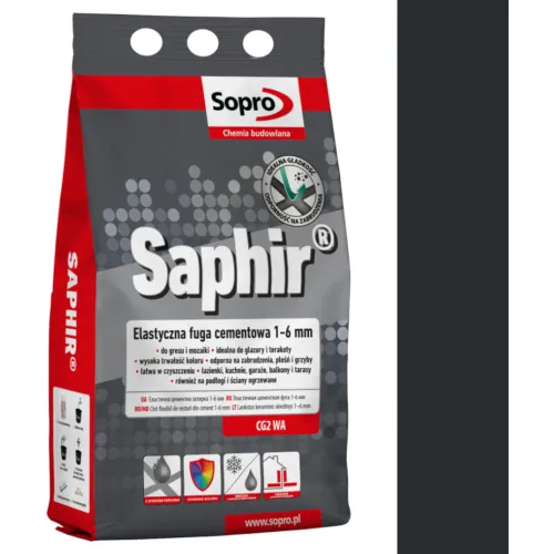 SOPRO SAPHIR CEMENTOWA, ELASTYCZNA FUGA PERŁOWA DO SPOIN 1 - 6 MM 2 KG - KOLOR CZARNY 90