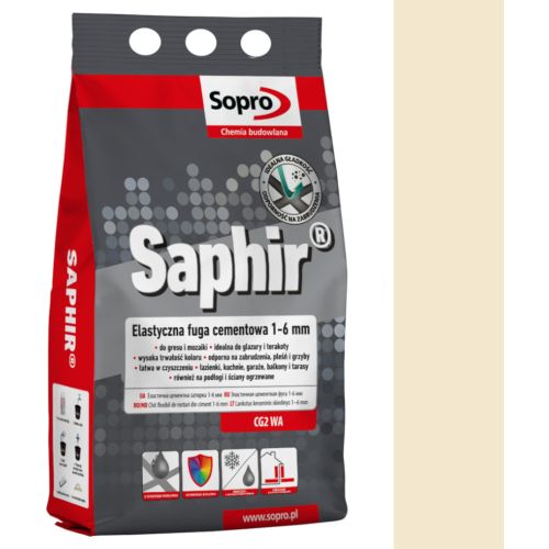 SOPRO SAPHIR CEMENTOWA, ELASTYCZNA FUGA PERŁOWA DO SPOIN 1 - 6 MM 2 KG - KOLOR JASNY BEŻ 29