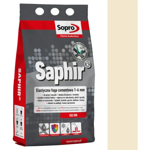 SOPRO SAPHIR CEMENTOWA, ELASTYCZNA FUGA PERŁOWA DO SPOIN 1 - 6 MM 2 KG - KOLOR JASNY BEŻ 29