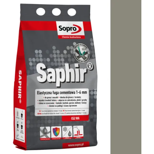 SOPRO SAPHIR CEMENTOWA, ELASTYCZNA FUGA PERŁOWA DO SPOIN 1 - 6 MM 2 KG - KOLOR KAMIENNY SZARY 22