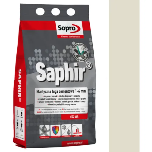 SOPRO SAPHIR CEMENTOWA, ELASTYCZNA FUGA PERŁOWA DO SPOIN 1 - 6 MM 2 KG - KOLOR SREBRNY SZARY 17
