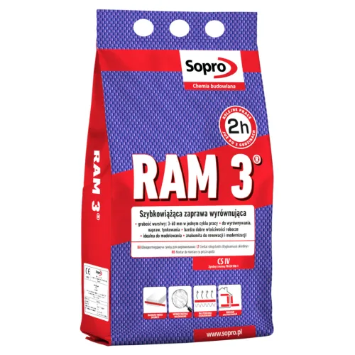 SOPRO RAM 3 - SZPACHLA WYRÓWNAWCZA I RENOWACYJNA 25 KG