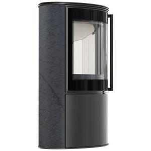 KRATKI PRO PIEC STALOWY BJORN Z OZDOBNĄ CERAMIKĄ AKUMULACYJNĄ KOLOR GRAFITE SATIN, POKRYWA STALOWA FI 150 7 KW