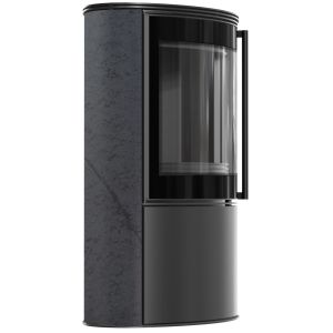 KRATKI PRO PIEC STALOWY BJORN Z OZDOBNĄ CERAMIKĄ AKUMULACYJNĄ KOLOR GRAFITE SATIN, POKRYWA STALOWA, CZARNY TERMOTEC FI 150 7 KW