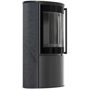 KRATKI PRO PIEC STALOWY BJORN Z OZDOBNĄ CERAMIKĄ AKUMULACYJNĄ KOLOR GRAFITE SATIN, POKRYWA STALOWA, CZARNY TERMOTEC, Z DOMYKANIEM FI 150 7 KW
