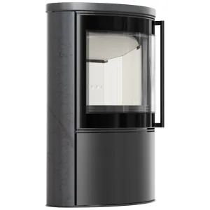 KRATKI PRO PIEC STALOWY BJORN Z OZDOBNĄ CERAMIKĄ AKUMULACYJNĄ KOLOR GRAFITE SATIN, POKRYWA CERAMICZNA, Z DOMYKANIEM FI 150 7 KW