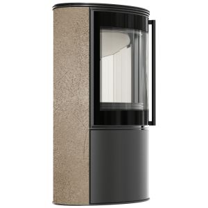 KRATKI PRO PIEC STALOWY BJORN Z OZDOBNĄ CERAMIKĄ AKUMULACYJNĄ KOLOR GOLD SATIN, POKRYWA STALOWA, Z DOMYKANIEM FI 150 7 KW