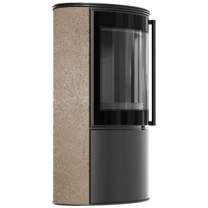 KRATKI PRO PIEC STALOWY BJORN Z OZDOBNĄ CERAMIKĄ AKUMULACYJNĄ KOLOR GOLD SATIN, POKRYWA STALOWA, CZARNY TERMOTEC, Z DOMYKANIEM FI 150 7 KW