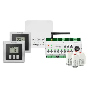 AURATON SMART STARTER PACK 2 CZARNY - ZESTAW STEROWANIA OGRZEWANIEM PODŁOGOWYM (CENTRALA + 2 X TERMOSTAT + LISTWA + 4 X SIŁOWNIK)