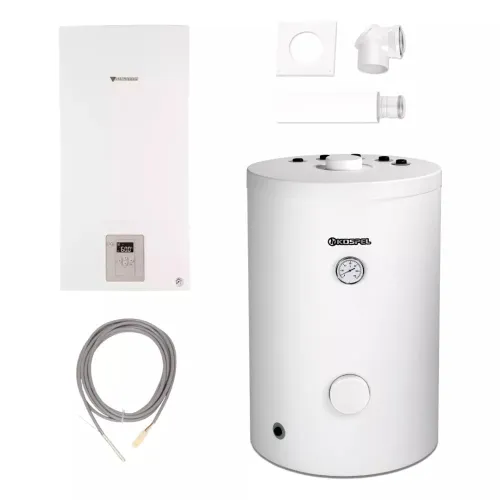 BOSCH PAKIET KOCIOŁ JUNKERS CERAPUR COMPACT ZSB 24-1 DE + ZASOBNIK KOSPEL SWK-120 L + CZUJNIK TEMPERATURY C.W.U. ZASOBNIKA SF4 + ZESTAW DO SZACHTU AZB 616/1