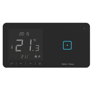TECH SINUM POJEDYNCZY DOTYKOWY SZKLANY WŁĄCZNIK Z REGULATOREM TEMPERATURY WSR-01P CZARNY (KOMUNIKACJA BEZPRZEWODOWA WTP, PRZYCISK PO PRAWEJ STRONIE)