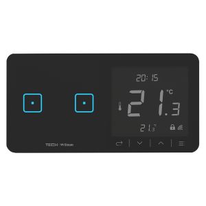 TECH SINUM PODWÓJNY DOTYKOWY SZKLANY WŁĄCZNIK Z REGULATOREM TEMPERATURY WSR-02L CZARNY (KOMUNIKACJA BEZPRZEWODOWA WTP, PRZYCISKI PO LEWEJ STRONIE)