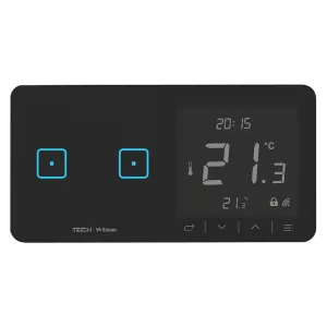 TECH SINUM PODWÓJNY DOTYKOWY SZKLANY WŁĄCZNIK Z REGULATOREM TEMPERATURY WSR-02L CZARNY (KOMUNIKACJA BEZPRZEWODOWA WTP, PRZYCISKI PO LEWEJ STRONIE)