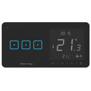 TECH SINUM POTRÓJNY DOTYKOWY SZKLANY WŁĄCZNIK Z REGULATOREM TEMPERATURY WSR-03L CZARNY (KOMUNIKACJA BEZPRZEWODOWA WTP, PRZYCISKI PO LEWEJ STRONIE)