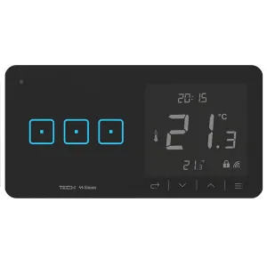 TECH SINUM POTRÓJNY DOTYKOWY SZKLANY WŁĄCZNIK Z REGULATOREM TEMPERATURY WSR-03L CZARNY (KOMUNIKACJA BEZPRZEWODOWA WTP, PRZYCISKI PO LEWEJ STRONIE)