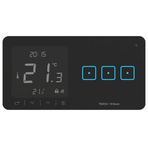 TECH SINUM POTRÓJNY DOTYKOWY SZKLANY WŁĄCZNIK Z REGULATOREM TEMPERATURY WSR-03P CZARNY (KOMUNIKACJA BEZPRZEWODOWA WTP, PRZYCISKI PO PRAWEJ STRONIE)