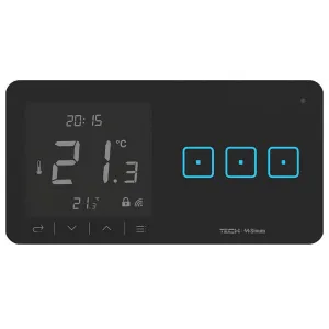 TECH SINUM POTRÓJNY DOTYKOWY SZKLANY WŁĄCZNIK Z REGULATOREM TEMPERATURY WSR-03P CZARNY (KOMUNIKACJA BEZPRZEWODOWA WTP, PRZYCISKI PO PRAWEJ STRONIE)