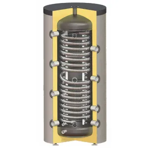 KHT HPH-10-400-GP-PU PREMIUM - HIGIENICZNY, STOJĄCY ZBIORNIK BUFOROWY Z NIERDZEWNĄ WĘŻOWNICĄ 4,5 M2 W TWARDEJ IZOLACJI PU 400 L