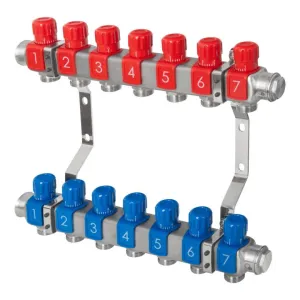 DIAMOND ROZDZIELACZ GRZEJNIKOWY ZE STALI NIERDZEWNEJ Z ZAWORAMI REGULACYJNYMI Z PRZYŁĄCZEM - 8 OBWODÓW