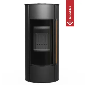KRATKI PRO PIEC STALOWY Z PŁASZCZEM WODNYM ERIK AQUA Z CZARNYM WYŁOŻENIEM, KLAMKĄ Z DREWNA JATOBA I DOMYKANIEM FI 150 10 KW