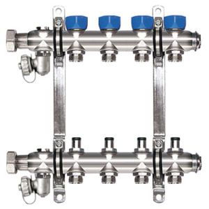 STRAWA ROZDZIELACZ PODŁOGOWY ZE STALI NIERDZEWNEJ Z ZAWORAMI TERMOSTATYCZNYMI I REGULACYJNO-ODCINAJĄCYMI TYP 53VA - 2 OBIEGI GRZEWCZE