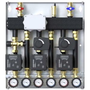 ZESTAW HYDRAULICZNY DEFRO DCM 20 3-OBIEGI (1 GR. Z ZAWOREM TERMOSTATYCZNYM, 2 GR. Z ZAWOREM MIESZAJĄCYM I SIŁOWNIKIEM), POMPY ECOFLOW ENERGY PLUS 4/6 DCM-ECF-14