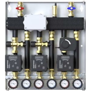 ZESTAW HYDRAULICZNY DEFRO DCM 20 3-OBIEGI (2 GR. Z ZAWOREM TERMOSTATYCZNYM, 1 GR. Z ZAWOREM MIESZAJĄCYM I SIŁOWNIKIEM), POMPY ECOFLOW ENERGY PLUS 4/6 DCM-ECF-15