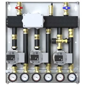 ZESTAW HYDRAULICZNY DEFRO DCM 20 3-OBIEGI (2 GR. BEZPOŚREDNIE, 1 GR. Z ZAWOREM TERMOSTATYCZNYM), POMPY WILO PARA 15/6 DCM-WP-10