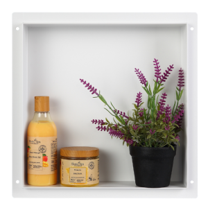 BALNEO WALL BOX NO RIM WHITE PÓŁKA WNĘKOWA BEZ KOŁNIERZA 30x30x7cm ZE STALI NIERDZEWNEJ SZCZOTKOWANEJ