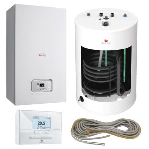 SAUNIER DUVAL PAKIET KOCIOŁ 1FUN. THELIA CONDENS AS 25-A 25 KW + ZASOBNIK C.W.U. 120L FE 120/6 BM + CZUJNIK NTC + REGULATOR EXACONTROL E 7 C 0010019421