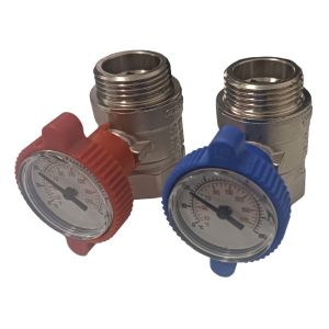 STRAWA KOMPLET DWÓCH ZAWORÓW KULOWYCH 1" Z TERMOMETREM 0-120C W POKRĘTLE 26-023502