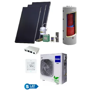 PAKIET SOLARNY HEWALEX Z POMPĄ CIEPŁA HAIER 5KW (HAIER 5kW monoblok; zbiornik C.O/C.W.U GALMET KUMULO 500/160 2W 2,1/1m2; zestaw solarny HX00-3KS2100)