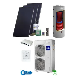 PAKIET SOLARNY HEWALEX Z POMPĄ CIEPŁA HAIER 11KW (HAIER 11kW monoblok; zbiornik C.O/C.W.U GALMET KUMULO 500/200 2W 2,1/2,2m2; zestaw solarny HX00-3KS2100)