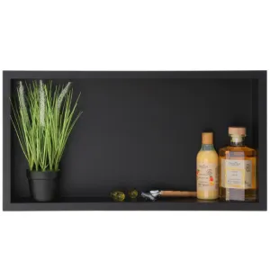 BALNEO WALL BOX NO RIM BLACK PÓŁKA WNĘKOWA BEZ KOŁNIERZA 60x30x7cm ZE STALI NIERDZEWNEJ SZCZOTKOWANEJ 