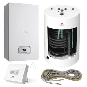 SAUNIER DUVAL PAKIET KOCIOŁ JEDNOFUNKCYJNY THELIA CONDENS AS 30-A 30 KW + ZASOBNIK C.W.U. 150L FE 150/6 BM + CZUJNIK NTC + REGULATOR BEZPRZEWODOWY MIGO 0010021604