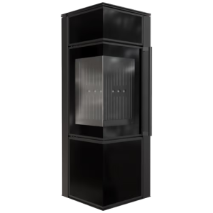 KRATKI PRO PIEC STALOWY KOZA TORA/M 8 KW FI 150 CZARNY PANEL SZKLANY CZARNE WYŁOŻENIE Z DOMYKANIEM
